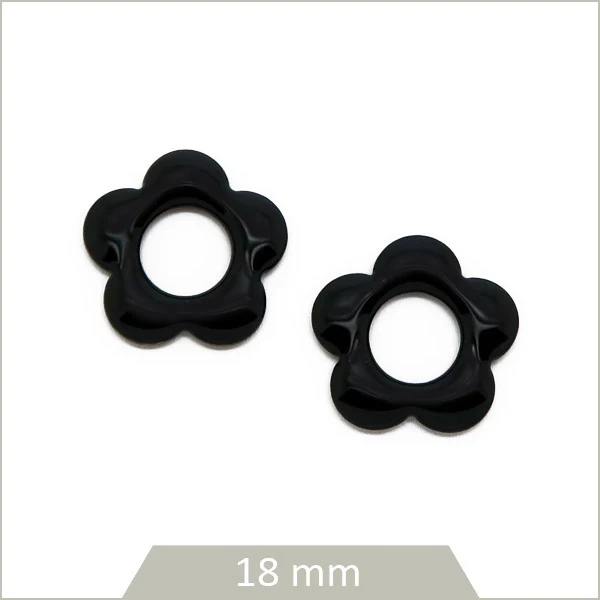 4 sequins fleurs effet émaillé noirs
