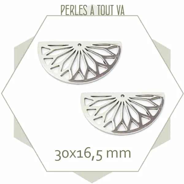 4 breloques demi-cercle rosace en acier inoxydable