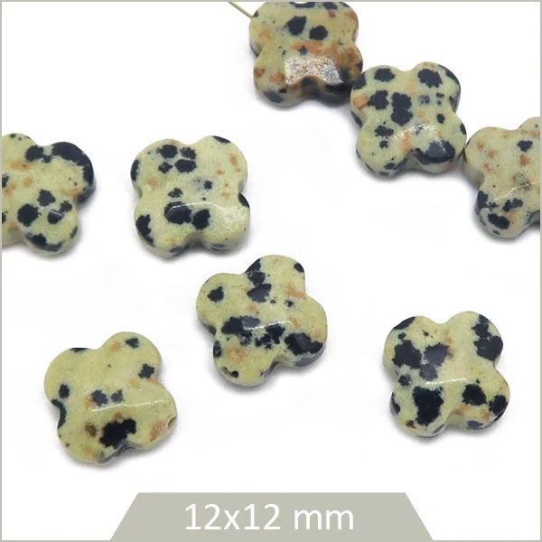 10 perles trèfles en Jaspe dalmatien