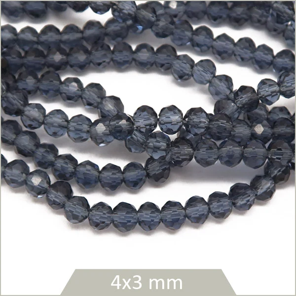 Env. 115 perles de verre à facettes donut bleu ardoise transparentes 4x3 mm