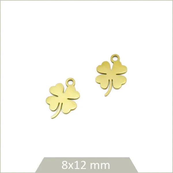 2 breloques trèfles en acier inoxydable doré