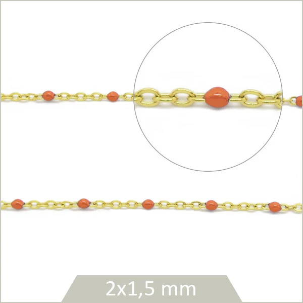 1 m de chaîne acier inoxydable doré et maillons orange