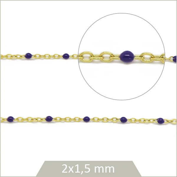 1 m de chaîne acier inoxydable doré et maillons bleu marine