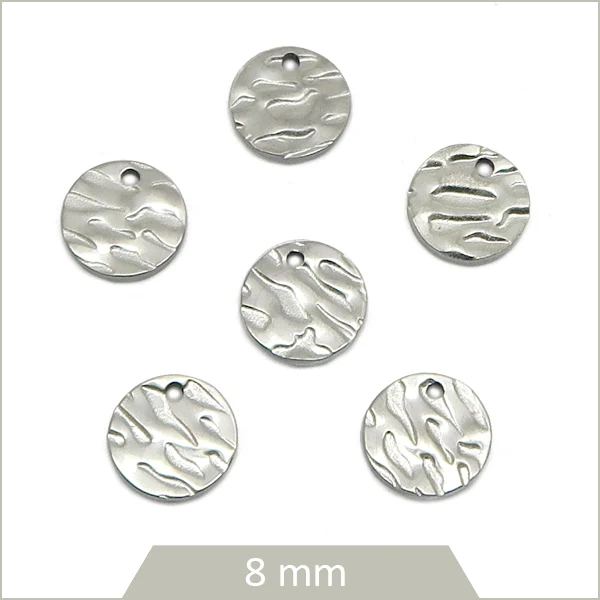 10 breloques rondes texturées en acier inoxydable, 8 mm