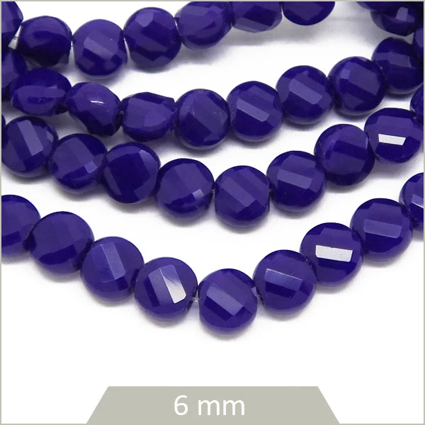 Env. 95 perles de verre rondes plates à facettes bleu indigo