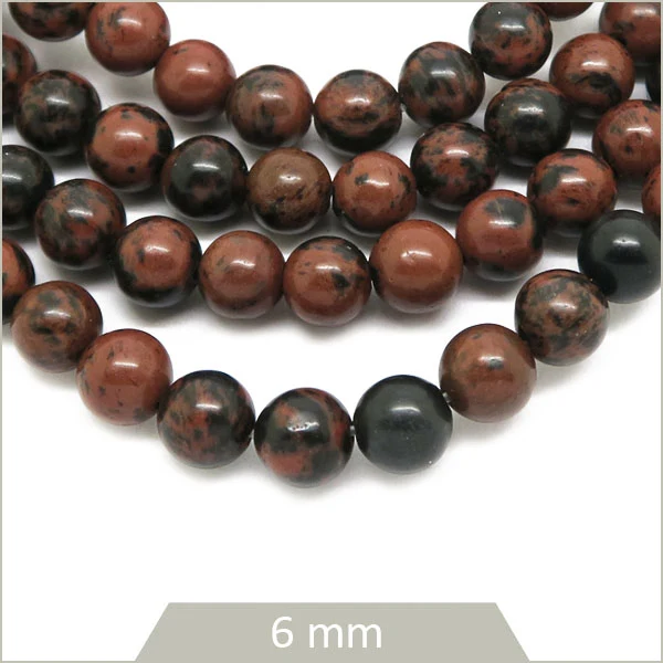 Env. 55 perles rondes en Obsidienne acajou Mahogany, 6 mm
