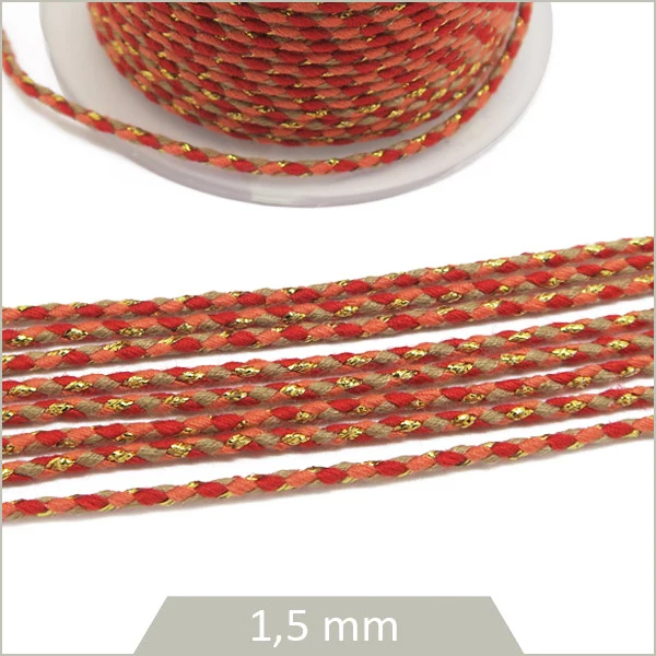 5 m de cordon tressé rouge et or