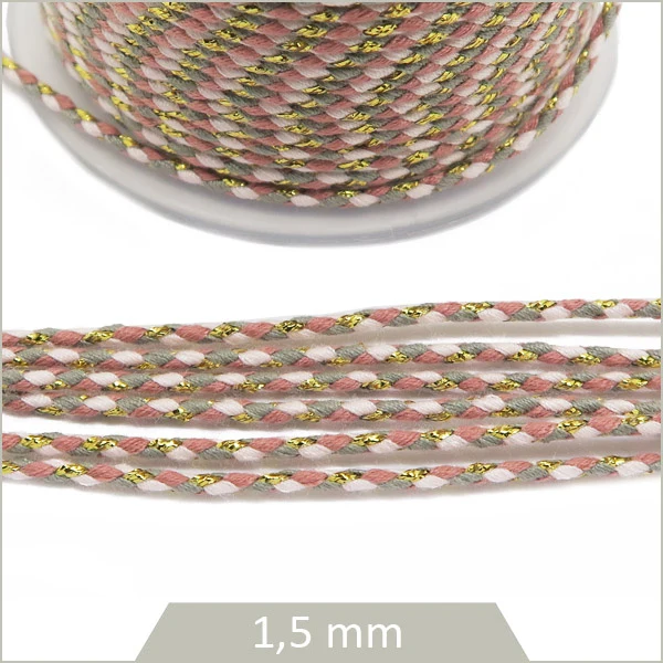 5 m de cordon tressé rose et or