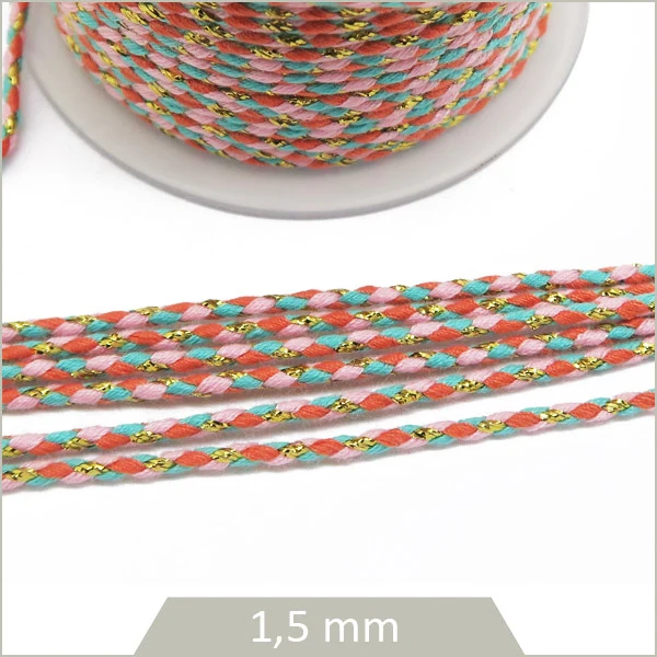 5 m de cordon tressé pastel et or