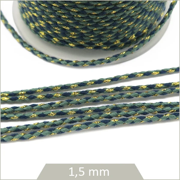 5 m de cordon tressé émeraude et or