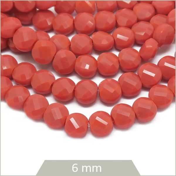 Env. 95 perles de verre rondes plates à facettes rouge terracotta