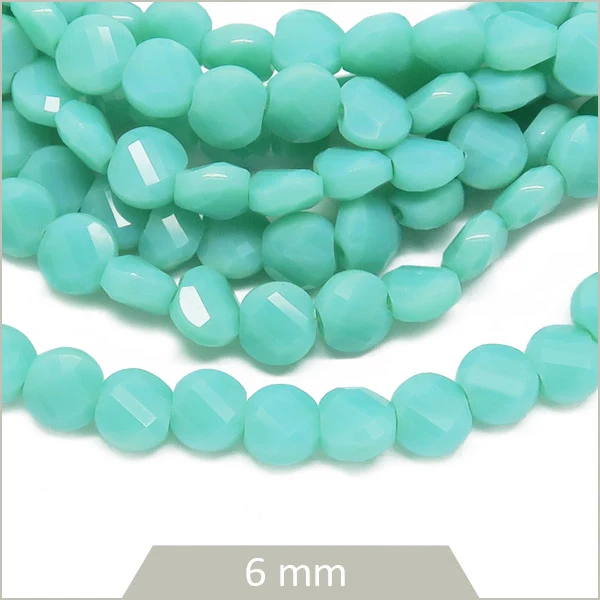 Env. 90 perles de verre rondes plates à facettes bleu turquoise