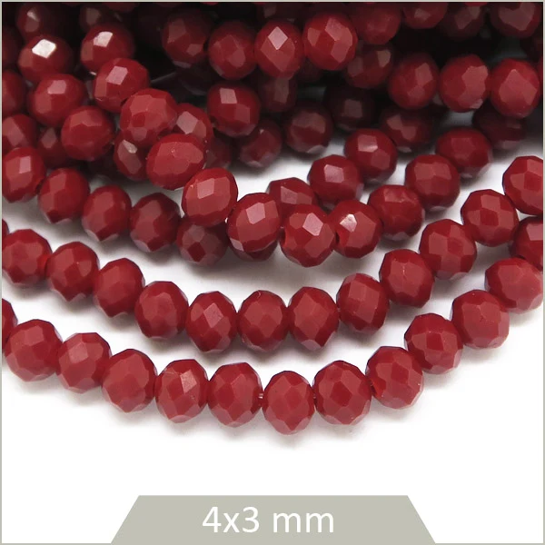 Env. 145 perles de verre à facettes donut rouge foncé 4x3 mm